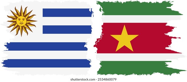 Conexión de banderas grunge de Surinam y Uruguay, Vector