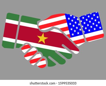 Suriname and USA flags Handshake vector