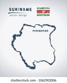 Suriname vector chalk drawing map isolated on a white background