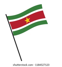 Suriname vector flag template. Waving flag of Suriname on a metallic pole, isolated on a white background,Suriname flag toothpick on white background.
