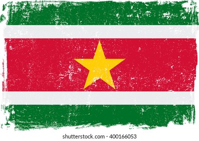 Suriname vector grunge flag isolated on white background.