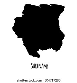 Suriname vector map black outline map with  caption on white background. 