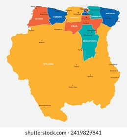 Suriname vector map. High detailed illustration with borders and cities