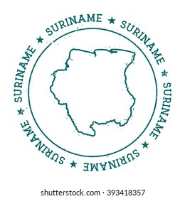 Suriname vector map. Retro vintage insignia with Suriname map. Distressed visa stamp with Suriname text wrapped around a circle and stars. Country map vector illustration.