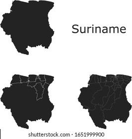 Suriname vector maps with administrative regions, municipalities, departments, borders