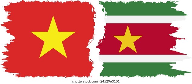 Suriname and Vietnam grunge flags connection, vector