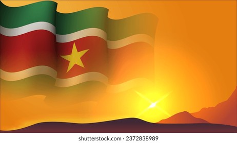 suriname waving flag background design on sunset view vector illustration suitable for poster, social media design event on suriname