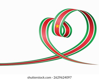 Surinamese flag heart shaped ribbon. Vector illustration.
