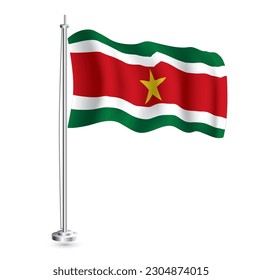 Surinamische Flagge. Einzeln realistische Wave Flag von Suriname Land auf Flagpole. Vektorgrafik.