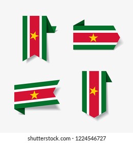 Surinamese flag stickers and labels set. Vector illustration.