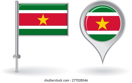 Surinamese pin icon and map pointer flag. Vector illustration.