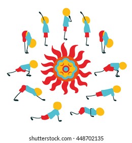 Suriya Namaskar. Yoga Exercises. Hand Draw Illustraion.