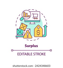 Surplus multi color concept icon. Unsold quantity of goods. High price. Round shape line illustration. Abstract idea. Graphic design. Easy to use in brochure marketing