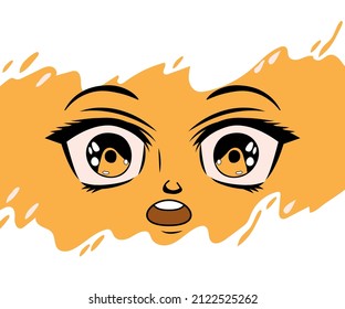 surprise anime face with orange