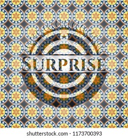 Surprise arabic badge. Arabesque decoration.