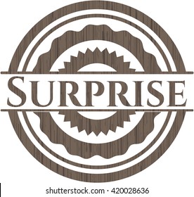 Surprise badge with wooden background