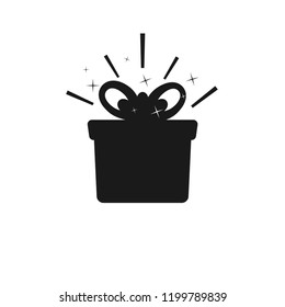 Surprise black box with bow. Delight present. Flat design. Vector.