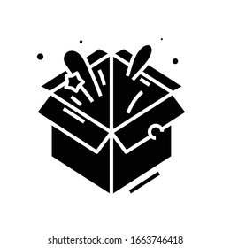 Surprise box black icon, concept illustration, vector flat symbol, glyph sign.
