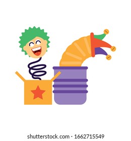 surprise box with clown head on white background vector illustration design