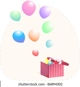 Surprise box with colored baloons
