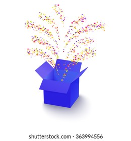 Surprise box with flying fireworks from confetti