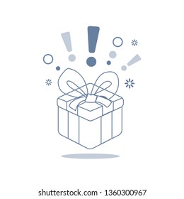 Surprise box with a gift decorative bow on a white background. Vector Illustration