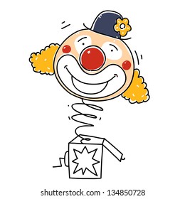 surprise box with a happy clown. cartoon illustration