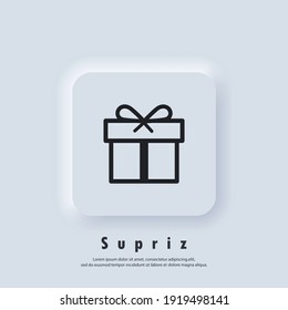 Surprise box icon. Amazing gift. Gift box logo. Special holiday, birthday. Vector EPS 10. UI icon. Neumorphic UI UX white user interface web button. Neumorphism