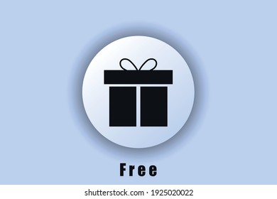 Surprise Box Icon. Free Gift Logo. Gift Box With Logo. A Wonderful Gift. A Special Holiday, Birthday. User Interface Icon. White Web Button. Neomorphism. Vector EPS10