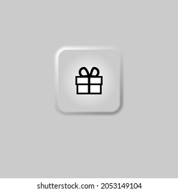 Surprise box icon. Free gift logo. Gift box with logo. A wonderful gift. A special holiday, birthday. User interface icon. White web button. Neomorphism. Vector EPS10