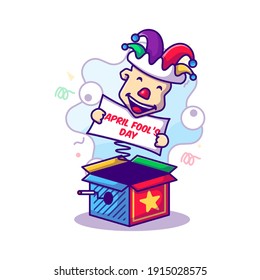 Surprise Box with jester to fools day Vector Icon Cartoon Illustrations. April Fool's Day Icon Concept White Isolated. Flat Cartoon Style Suitable for Web Landing Page, Banner, Sticker, Background