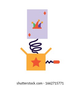 surprise box with jester hat on white background vector illustration design