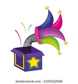 surprise box with joker hat accessory