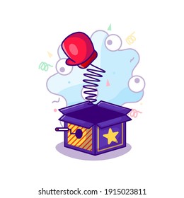 Surprise Box with Red Boxing Glove Vector Icon Cartoon Illustrations. April Fool's Day Icon Concept White Isolated. Flat Cartoon Style Suitable for Web Landing Page, Banner, Sticker, Background
