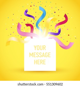 Surprise box with ribbon. Advertising Space. Design template banners. Your message here. Vector illustration