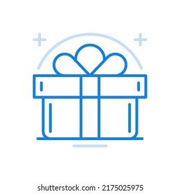 
Überraschungskasten mit Band-Vektorsymbol. Feiertagspreis für den Glücksgewinner. Begehbare schöne Dekoration und kostenlose Feierlichkeiten beim Kauf von Dingen Rabatt Urlaub mit Geschenk.