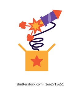 surprise box with a rocket on white background vector illustration design