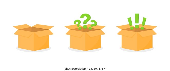 Iconos del conjunto de la caja sorpresa. Estilo plano. Iconos del vector.