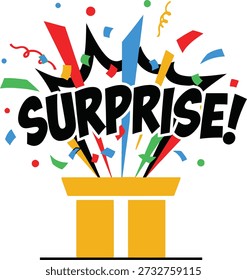Ilustração vetorial do projeto da tipografia da caixa da surpresa para a excitação do presente da festa de aniversário e o evento divertido da celebração no fundo transparente.