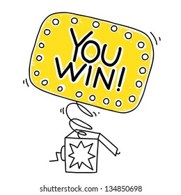 surprise box with You win sign. cartoon illustration