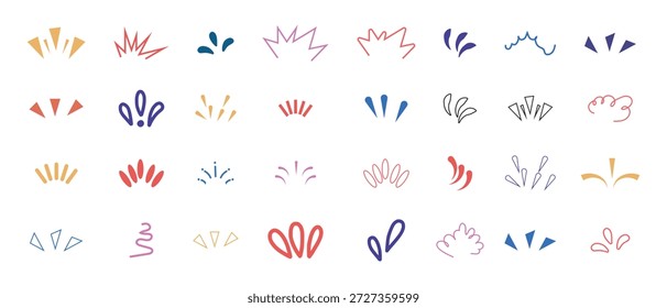 conjunto de ícones de raio de intermitência surpresa, Explosão, Intermitência e Raio de surpresa, ícone de doodle de intermitência surpresa.