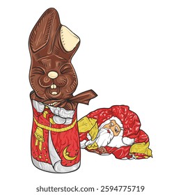 Surprise Chocolate Bunny in Santa Claus Wrapper.