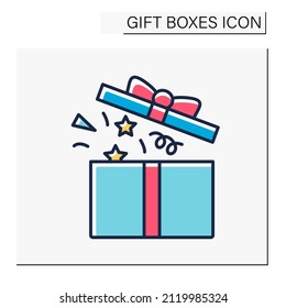 Surprise color icon. Exploding confetti box. Greeting birthday present. Celebration. Gift box concept. Isolated vector illustration