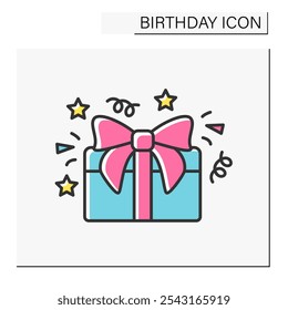 Surprise color icon. Gift for birthday. Fashion packed presents in party.Birthday concept. Isolated vector illustration