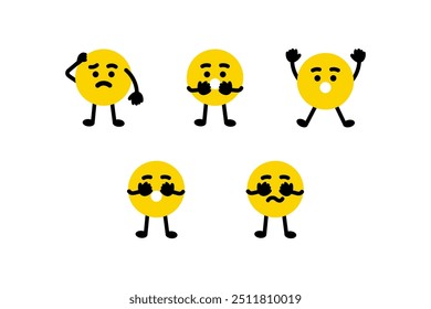 Surprise, confused emoji face emoticon set. Feeling, mood, emotion, facial expression concept. Flat cartoon character vector design isolated illustration.