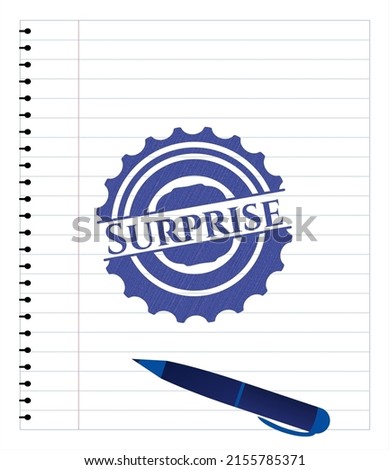 Surprise draw with pen effect. Blue ink. Vector Illustration. Detailed. 