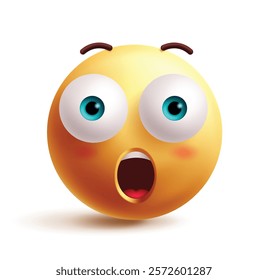 Surprise emoji 3d clipart character. Emoji character in shocked, open mouth, amazed, astonished and wow facial expression graphic element. Vector illustration surprise emoticon clip art. 
