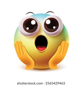 Surprise emoji vector character. Shock and amazed clip art facial expression with hand on cheeks isolated in white background. Vector illustration surprise clipart emoji.
