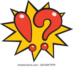 Surprise, exclamation mark, question mark, American comic style illustration