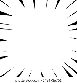 Efecto de sorpresa o explosión para fondo de dibujos animados de manga. ilustración de plantilla de líneas de velocidad de acción de elemento en blanco y negro